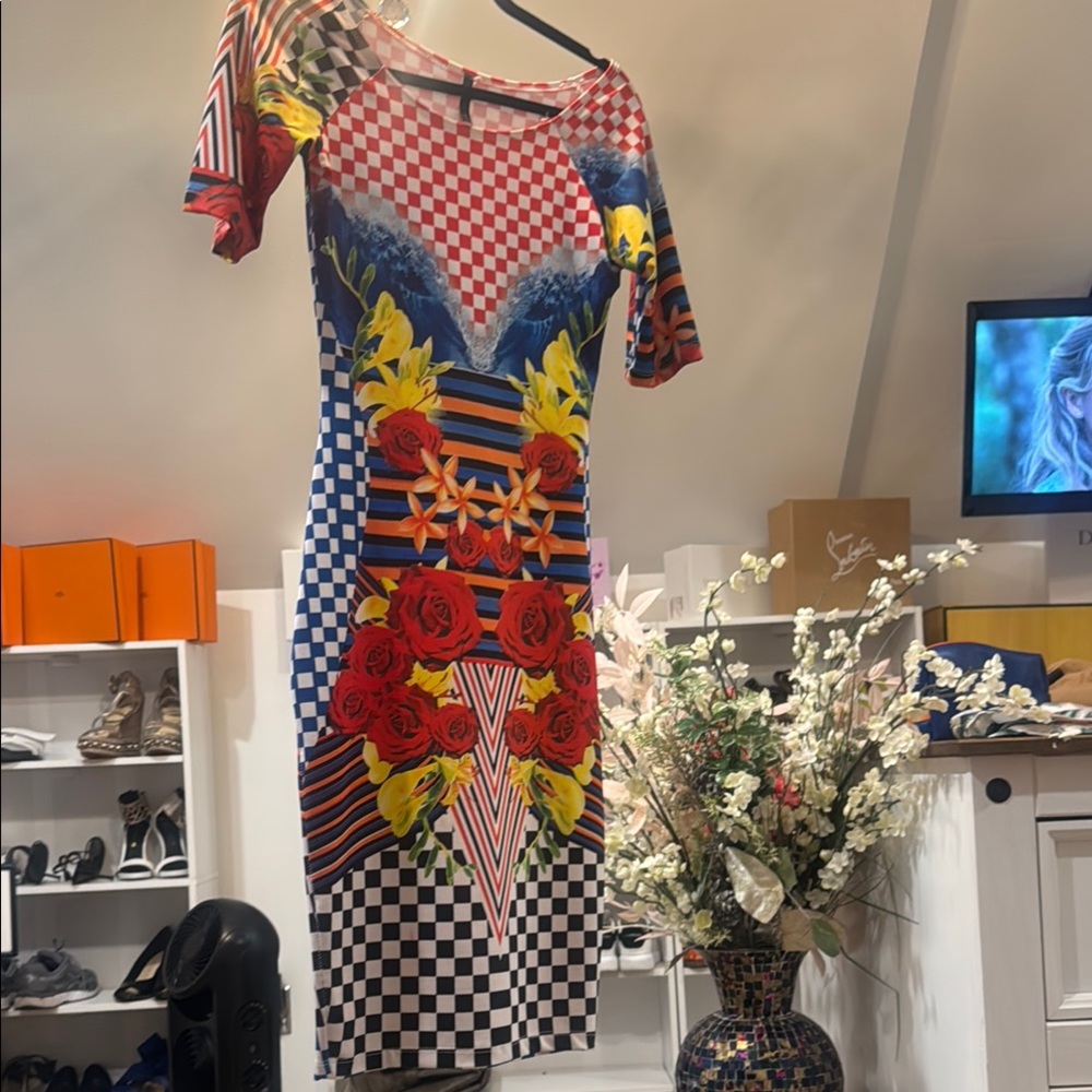 Vibrant One Shoulder Dress with Floral and Geometric Patterns